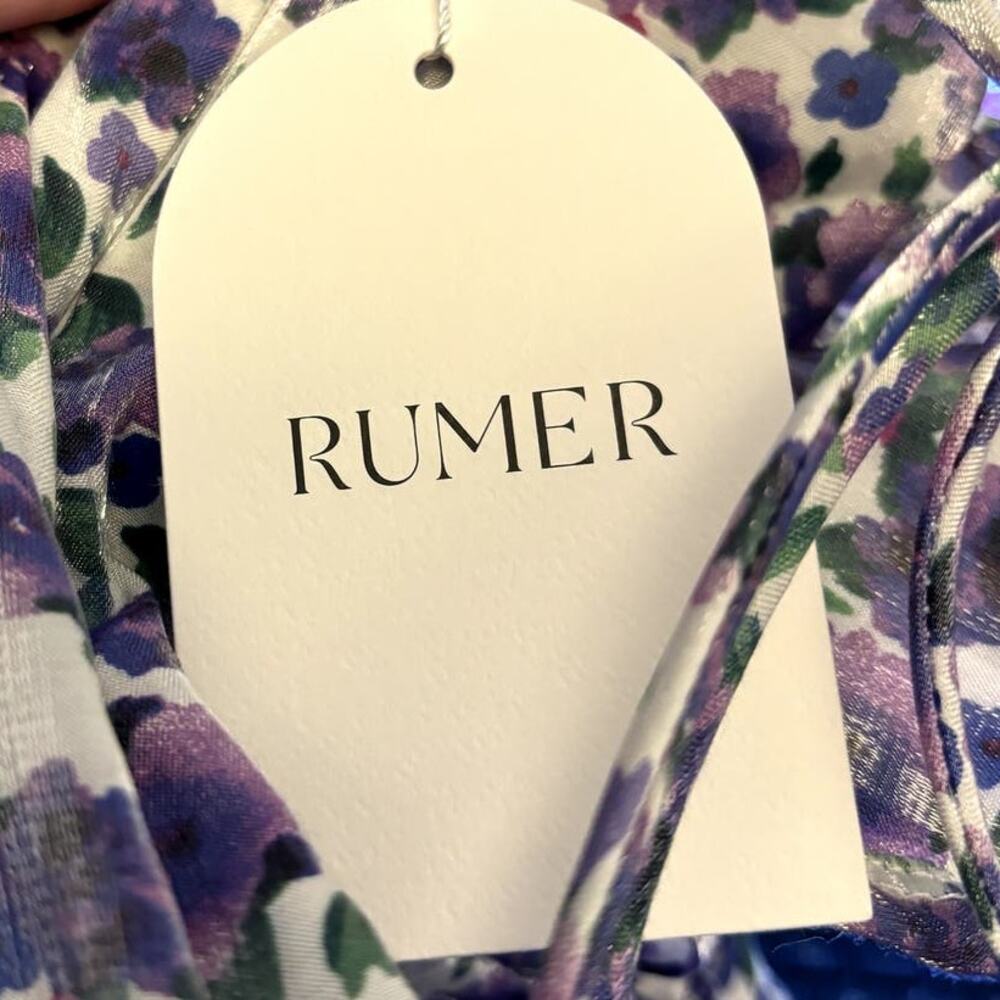 NWT Rumer Soraya Maxi Dress Women's Size XS Lilac Floral Satin Ruched Halter - Picture 10 of 11